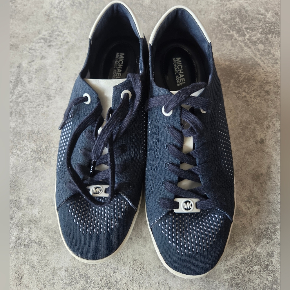 Michael Kors Navy and White Knit Lace-Up Sneakers